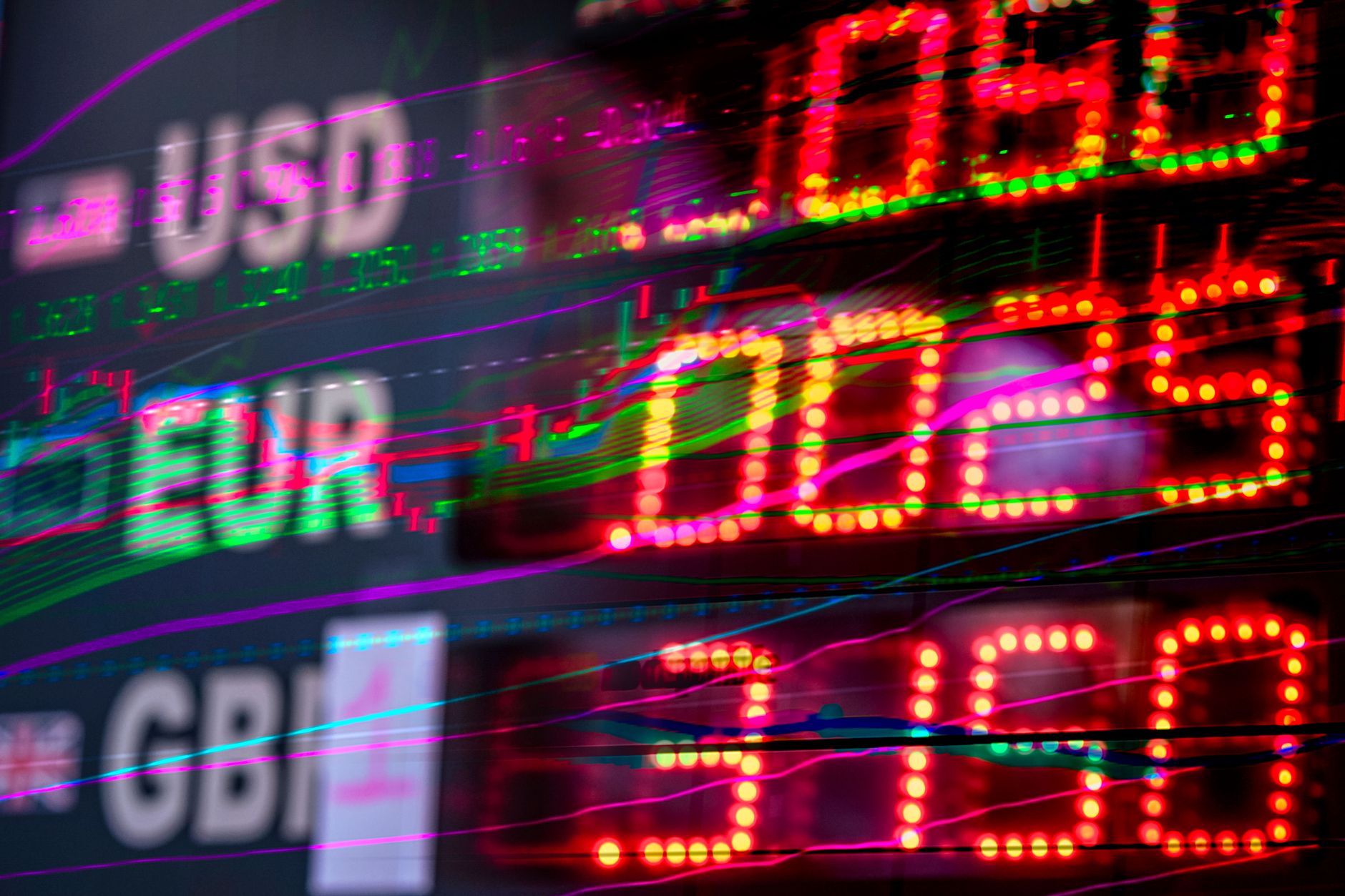Close-up of a stock exchange board showing ETF ticker symbols